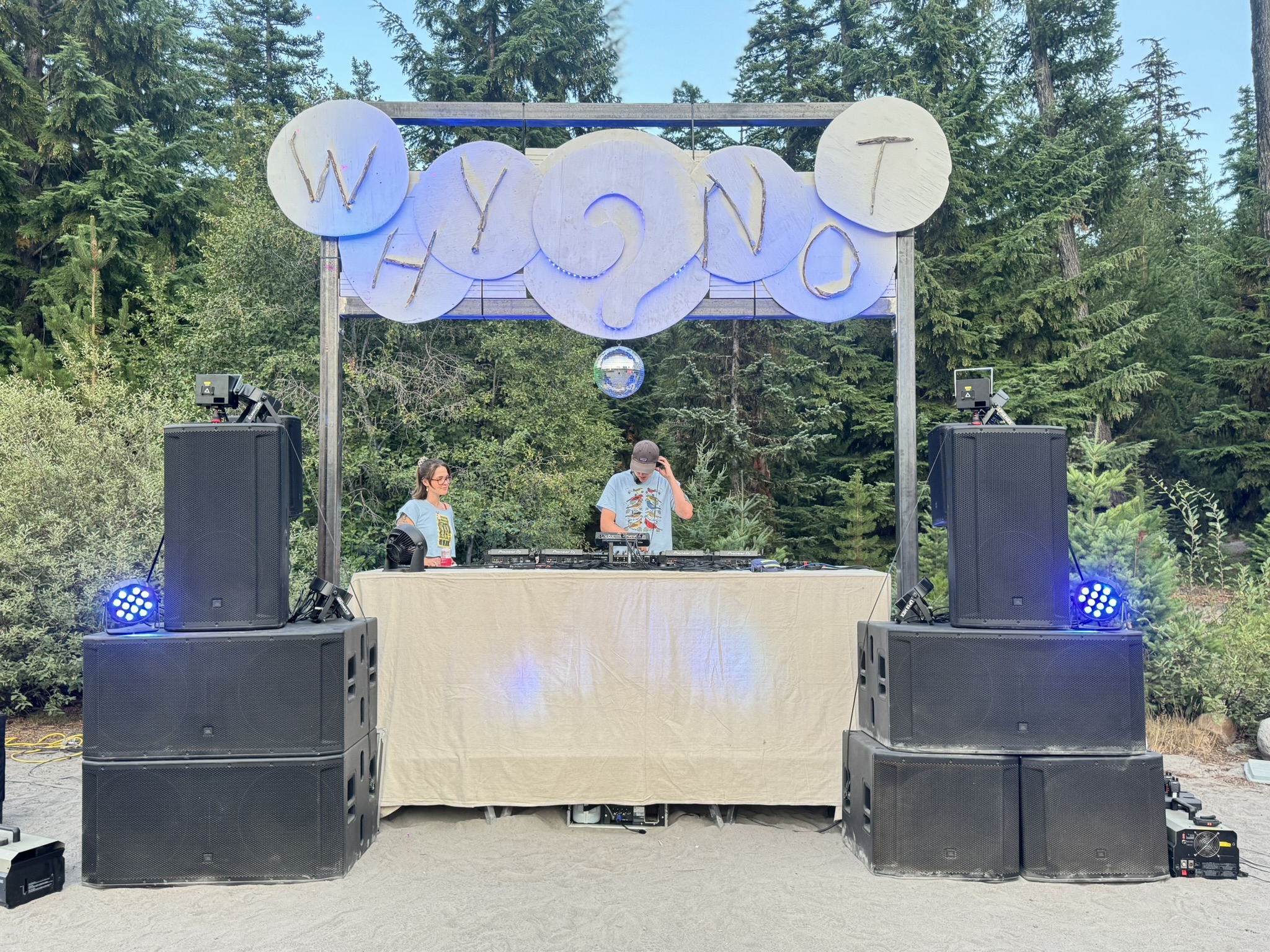 WHYNOT sound system — JBL line arrays, moving lights, and the WHYNOT arch